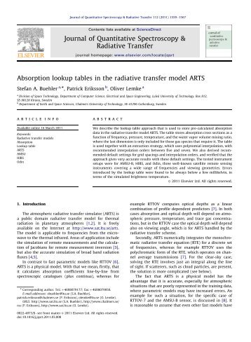 Absorption lookup tables in the radiative transfer model ARTS - SAT