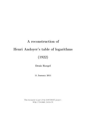 A reconstruction of Henri Andoyer's table of logarithms (1922)