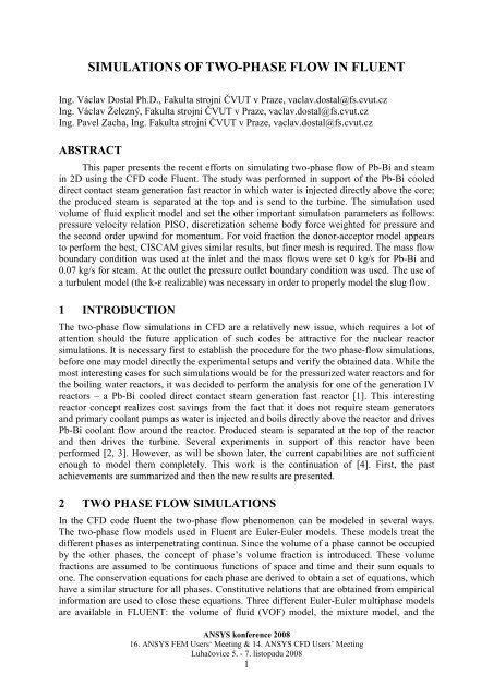 SIMULATIONS OF TWO-PHASE FLOW IN FLUENT