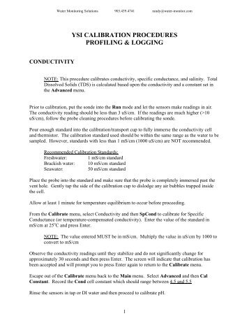 Quick Guide to YSI Multiprobes (PDF) - Water Monitoring Solutions