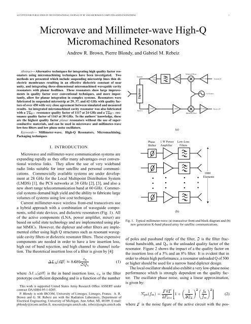 Microwave And Millimeter Wave High Q Ct Systemes