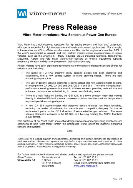 Press Release - Vibro-Meter