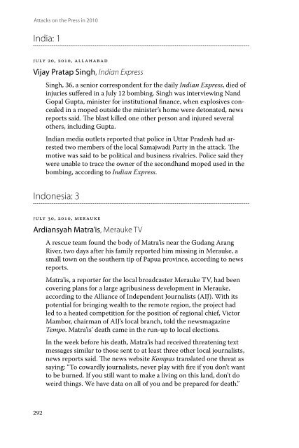 Attacks on the Press in 2010 - Committee to Protect Journalists