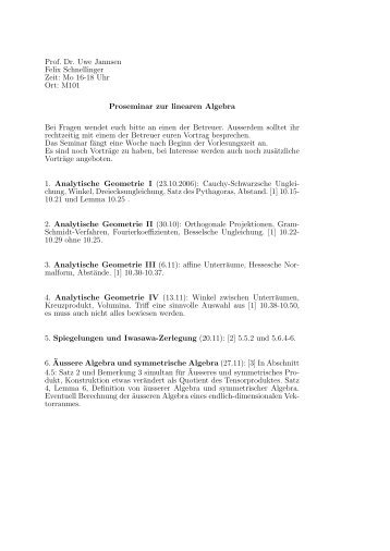 Prof. Dr. Uwe Jannsen Felix Schnellinger Zeit: Mo 16 ... - Mathematik