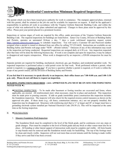 Residential Construction Minimum Required Inspections