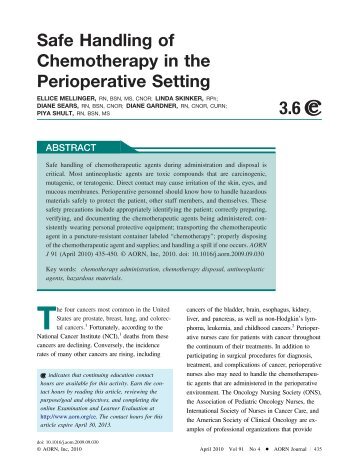 Safe Handling of Chemotherapy in the Perioperative Setting - AORN