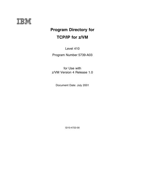 TCP/IP Level 410 Program Directory - z/VM - IBM