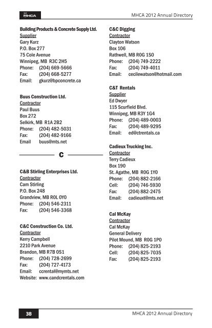 2012 membership listing - Manitoba Heavy Construction Association