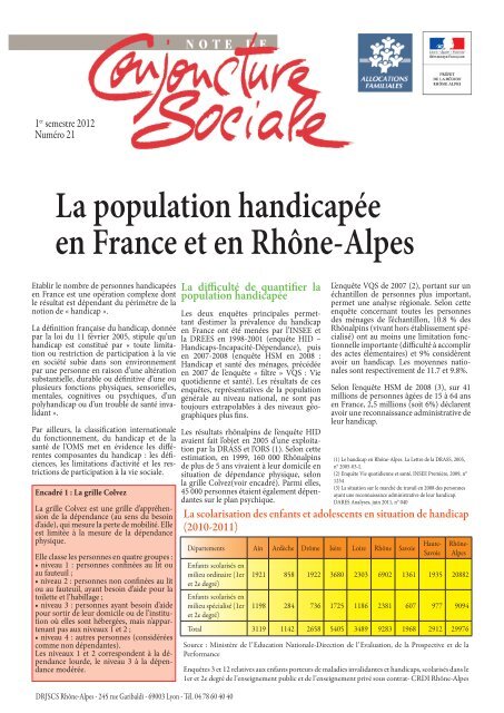 La population handicapée en France et en Rhône-Alpes - (DRJSCS ...