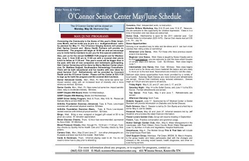 O'Connor Senior Center May/June Schedule - The Knoxville-Knox ...