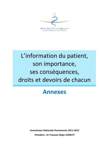 Annexes du rapport sur l'information du patient - Conseil National de ...