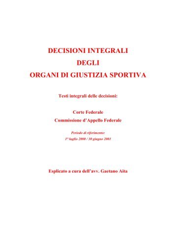 Stagione sportiva 2000 - Diritto Calcistico