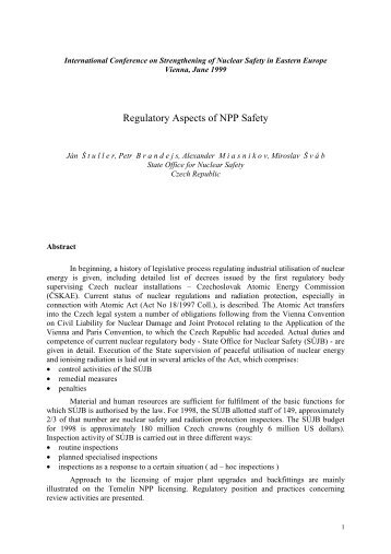 Regulatory Aspects of NPP Safety (June 1999) in pdf - SÃJB