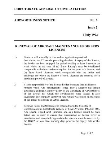 DIRECTORATE GENERAL OF CIVIL AVIATION AIRWORTHINESS ...