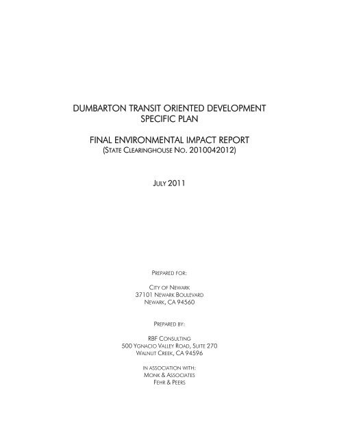 Dumbarton TOD - Final Environmental Impact Report - City of Newark