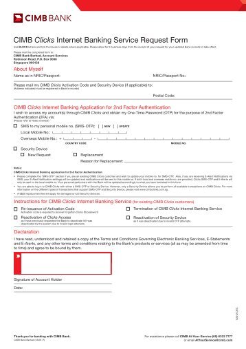 CIMB Clicks Internet Banking Service Request Form