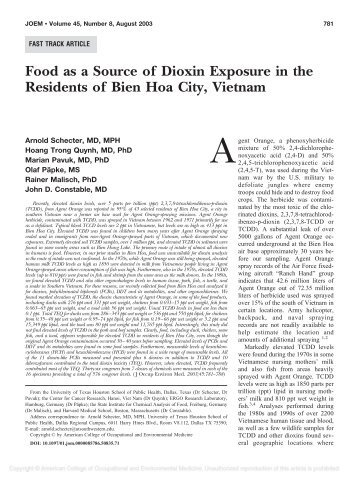 Food as a Source of Dioxin Exposure in the Residents of Bien Hoa ...