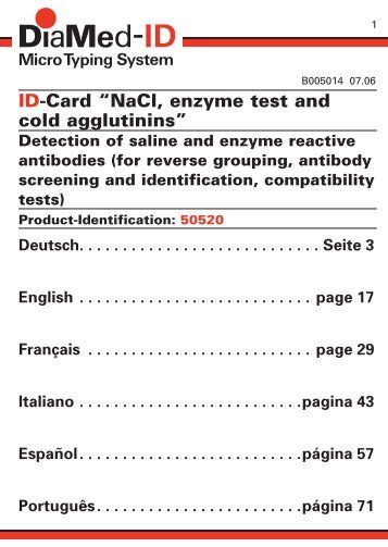 ID-Card “NaCl, enzyme test and cold agglutinins”