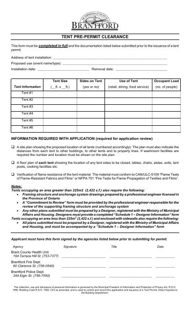 Tent Permit Application - City of Brantford