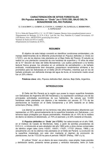 Caracterización de sitios forestales en populus deltoides cv “onda”