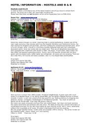 HOTEL INFORMATION - HOSTELS AND B & B