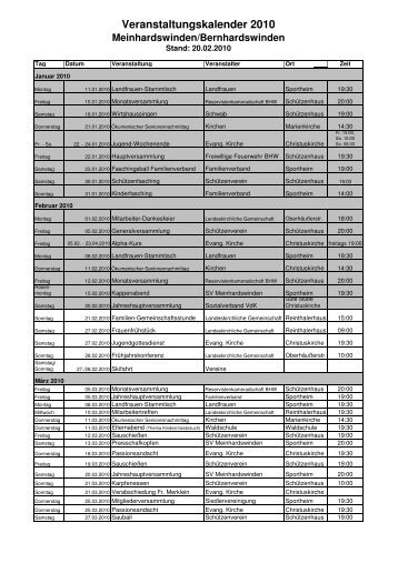 Veranstaltungskalender 2010 Meinhardswinden/Bernhardswinden