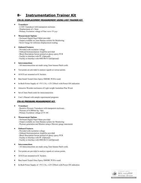8- Instrumentation Trainer Kit
