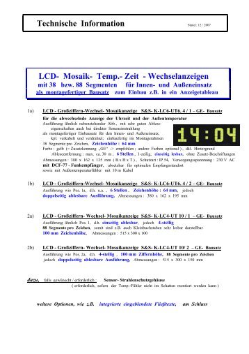 Technische Information LCD- Mosaik- Temp.- Zeit - Wechselanzeigen