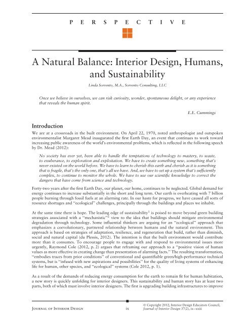 A Natural Balance: Interior Design, Humans, and Sustainability