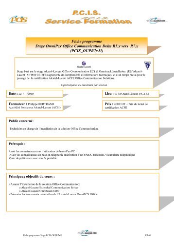 Programme stage migration OmniPcx Office Communication R5.x ...