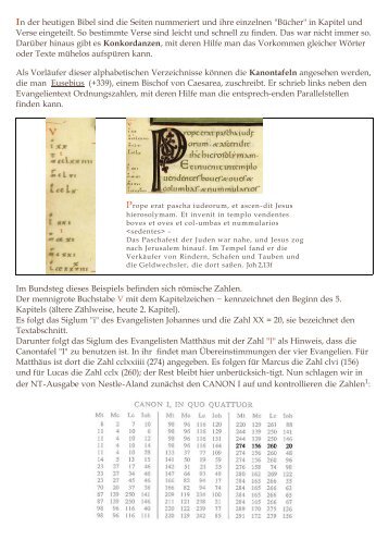 In der heutigen Bibel sind die Seiten nummeriert und ihre einzelnen ...