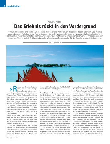 Das Erlebnis rückt in den Vordergrund - Schweizer Touristik