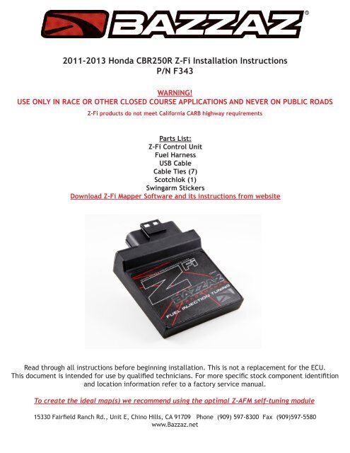 2011-2013 Honda CBR250R Z-Fi Installation Instructions P ... - Bazzaz