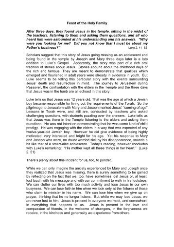Feast of the Holy Family After three days, they found ... - Edmund Rice