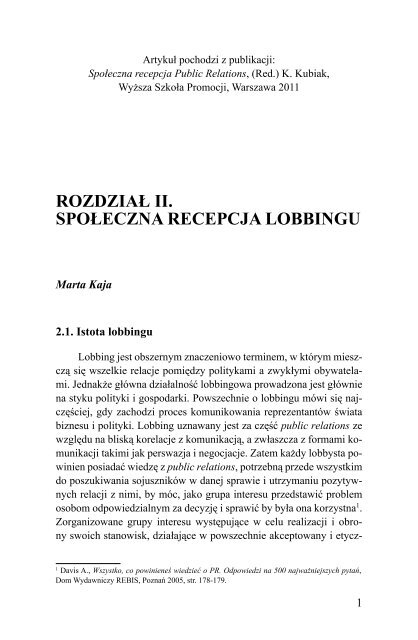 RozdziaÅ 2. SpoÅeczna recepcja lobbingu, Marta Kaja