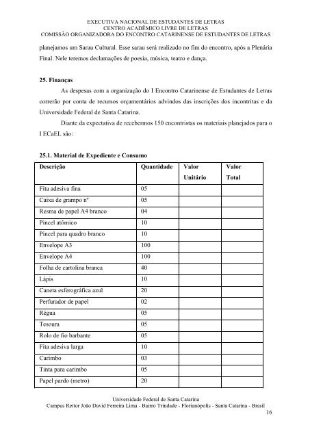 ENCONTRO CATARINENSE DE ESTUDANTES DE LETRAS - ExNEL