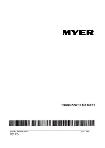 Recipient Created Tax Invoice - Myer Supplier Information Website