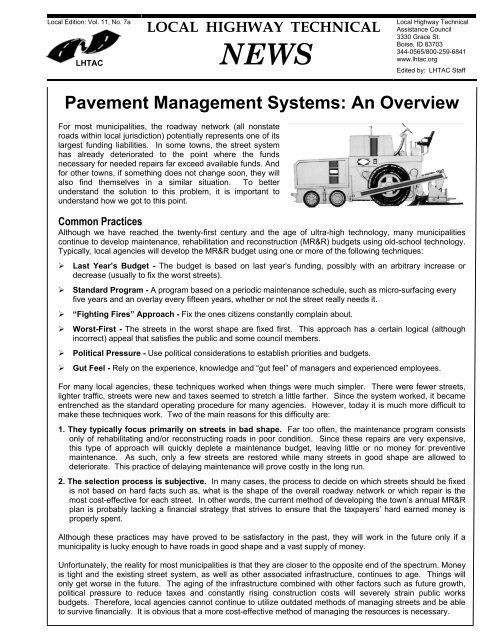 Pavement Management Systems: An Overview - Local Highway ...