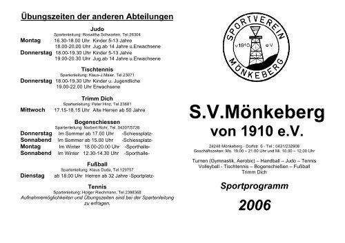 Übungszeiten der Turnabteilung - SV Mönkeberg