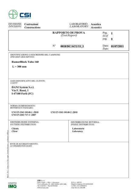 DANI System s.r.l. Modello: RB TUBO 160 L=300 ... - RUMOR BLOCK