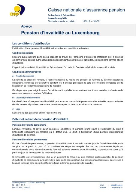 Caisse nationale d'assurance pension Pension d'invaliditÃ© ... - CNAP