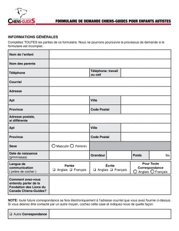 Formulaire pour Chiens-Guides pour enfants autistes, cliquez ici