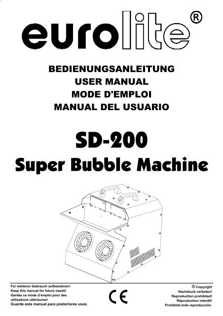 EUROLITE SD-200 Super Bubble Machine user manual (#2643)