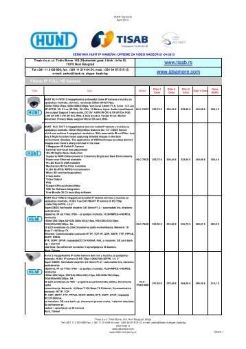 Cenovnik HUNT IP kamera i opreme za video nadzor - Tisab doo