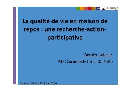 La qualitÃ© de vie en maison de repos : une recherche-action - Iuhpe ...