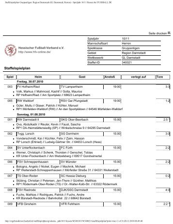 Staffelspielplan Gruppenligen: Region Darmstadt - SV 1919 Münster ...