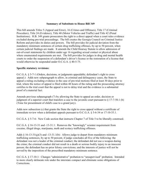 Summary of Substitute to House Bill 349 This bill amends ... - Ciclt.net