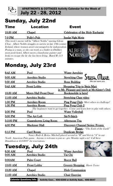 July 22 - 28, 2012 Sunday, July 22nd Monday ... - Bishop Gadsden