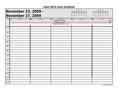 Class 2013 Class Schedule