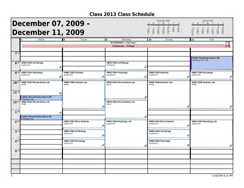 Class 2013 Class Schedule